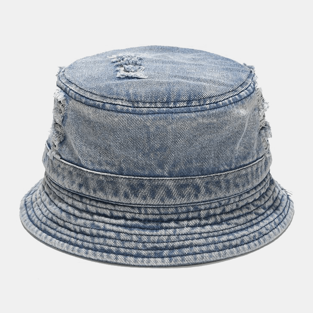 Unisex Denim Broken Holes Made-Old Fashion Outdoor Sunshade Bucket Hat - Trendha