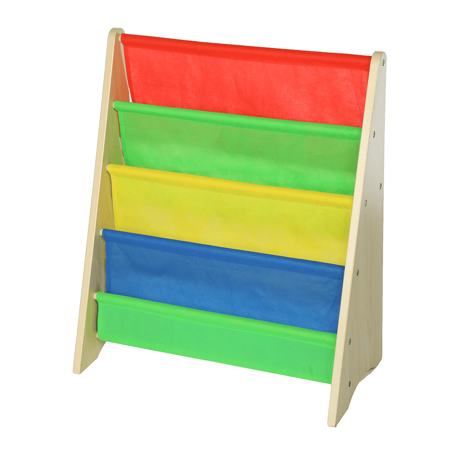 Wooden Kids Childrens Book Shelf Sling Storage Rack Organizer Bookcase with Removable Canvas for Home Supplies - Trendha