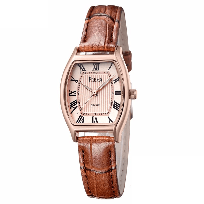 PREMA Fashion Casual Roman Numeral PU Leather Band Women Quartz Watch Wristwatch - Trendha