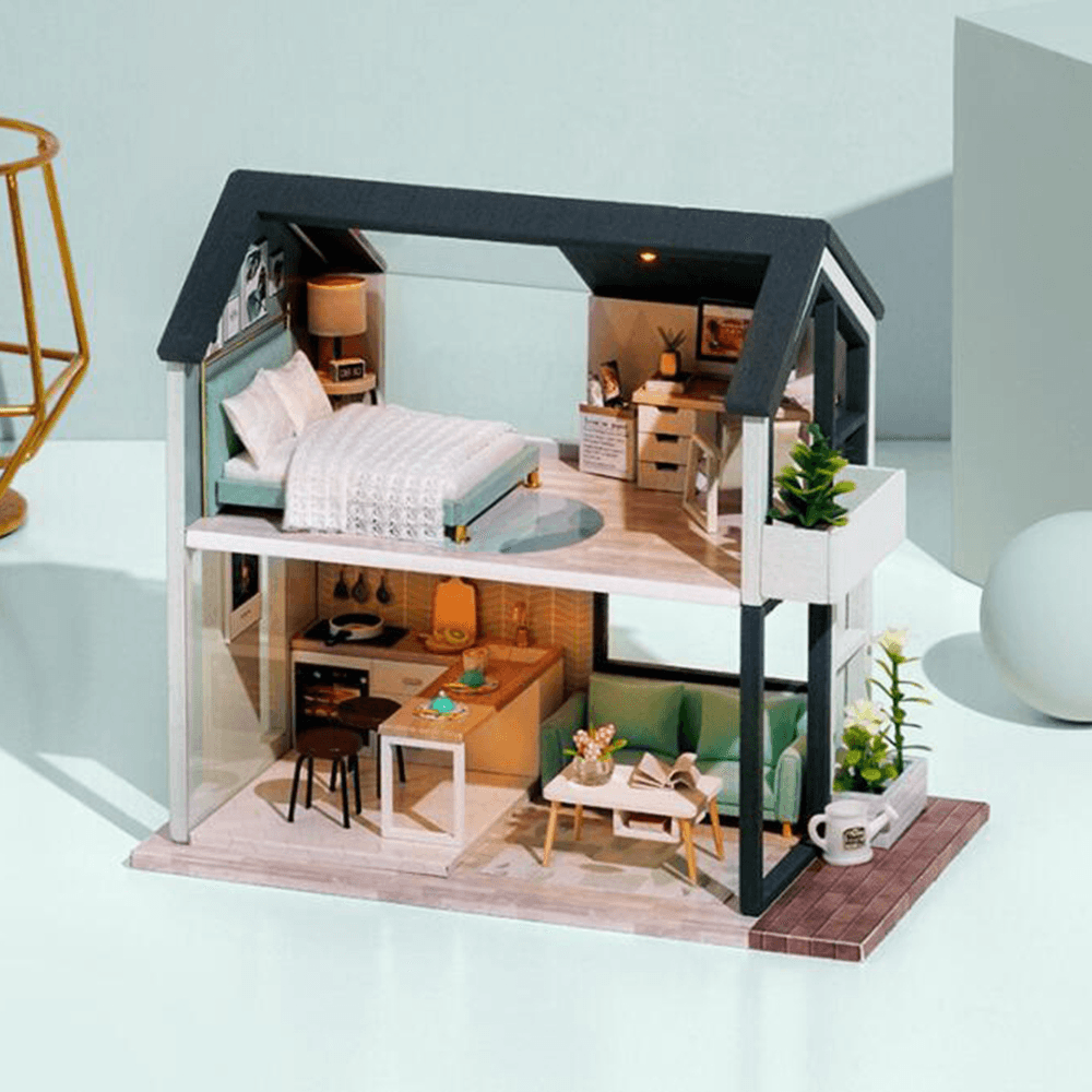 CUTE ROOM Peaceful Time Theme of DIY Assembled Doll House with Cover for Children Toys - Trendha