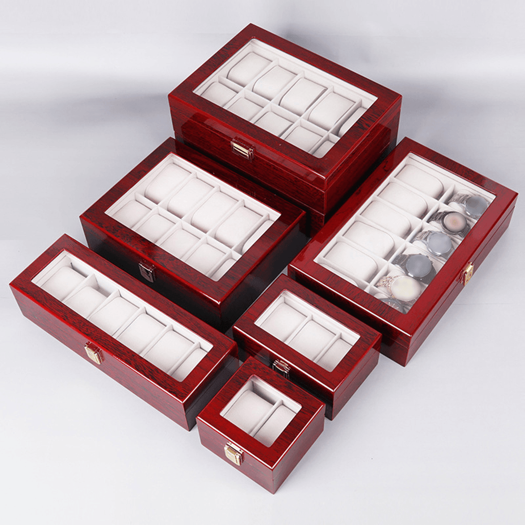 2/3/5/6/10/12 Slots Wooden Watch Display Case Holder Collection Storage Organizer Box - Trendha