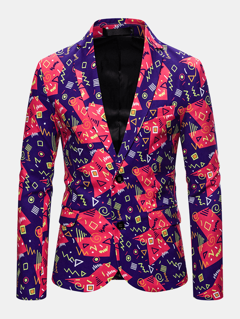 Mens Christmas Pattern Printing Single-Breasted Casual Party Long Sleeve Blazer - Trendha