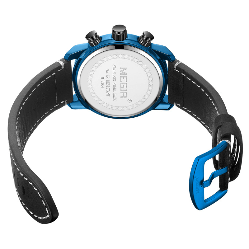 MEGIR 2104 Sport Men Watch Waterproof Luminous Date Display Chronograph Leather Strap Quartz Watch - Trendha