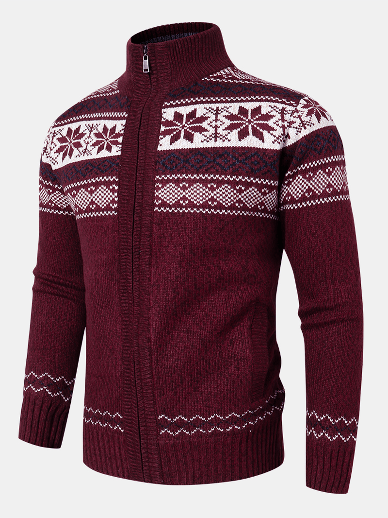 Mens Geometric Graphics Knitted Fleece Lined Warm Sweater Cardigans - Trendha