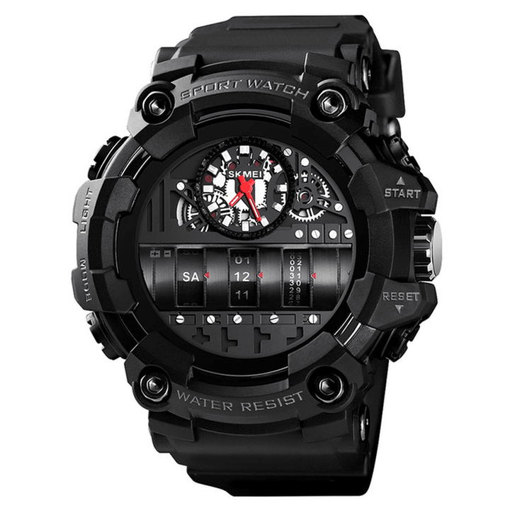SKMEI 1557 Dual Time Display Sport Men Wrist Watch PU Leather Band Quartz Watch - Trendha