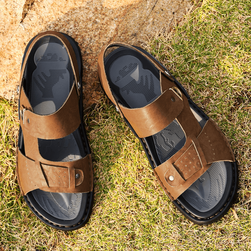 Men Microfiber Leather Two-Ways Breathable Soft Non-Slip Casual Outdoor Sandals - Trendha