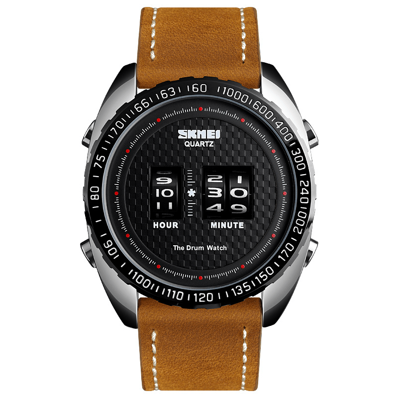 SKMEI 1516 Business Style Creative Dial Quartz Watch Minute Hour Adjust Leather Strap Waterproof Men Watch - Trendha