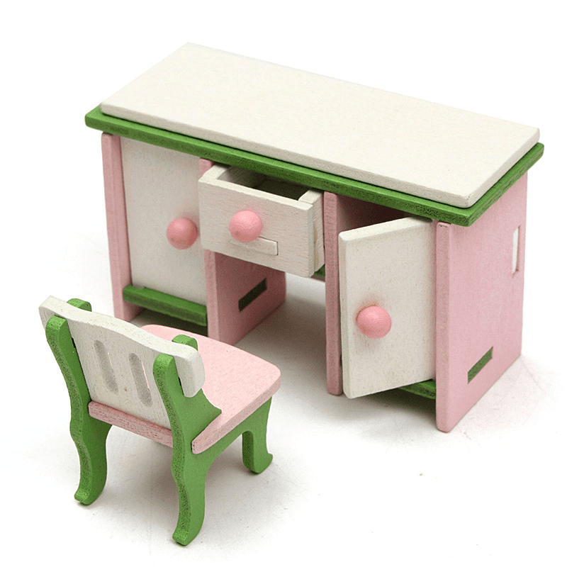 Dollhouse Miniature Bedroom Kit Wooden Furniture Set Families Role Play Toy - Trendha
