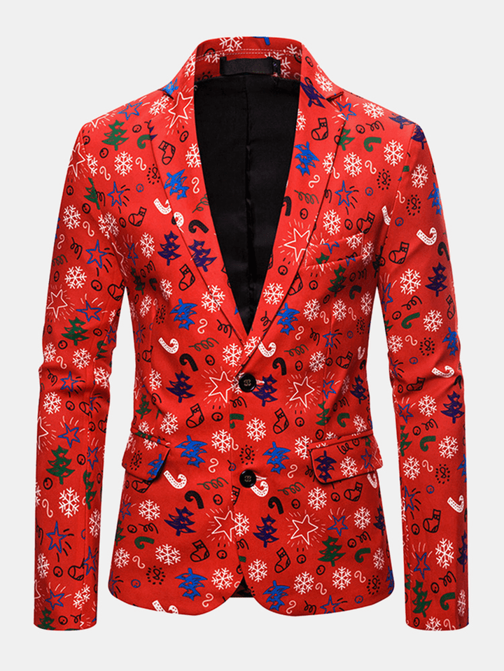 Mens Christmas Pattern Printing Single-Breasted Casual Party Long Sleeve Blazer - Trendha