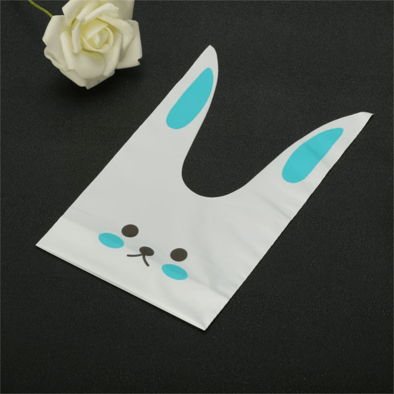 50Pcs Cute Easter Bunny Cookies Bag Wedding Decoration Kawaii Rabbit Ear Plastic Candy Bag - Trendha