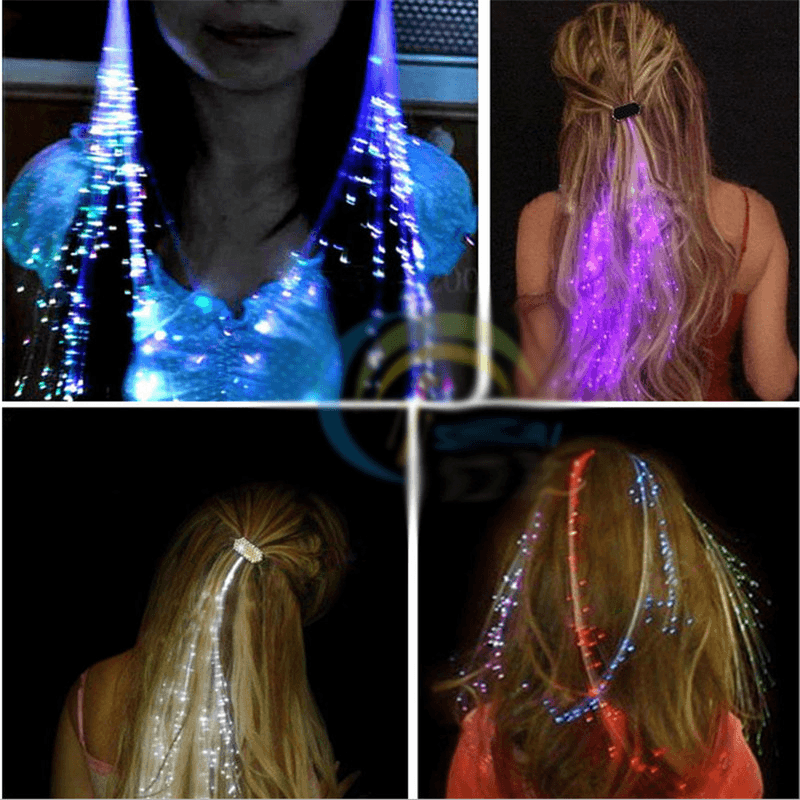 Flash LED Hair Braid 40CM Decorative Valentines Gift Party Light-Up Optic Fiber Extension Barrette - Trendha