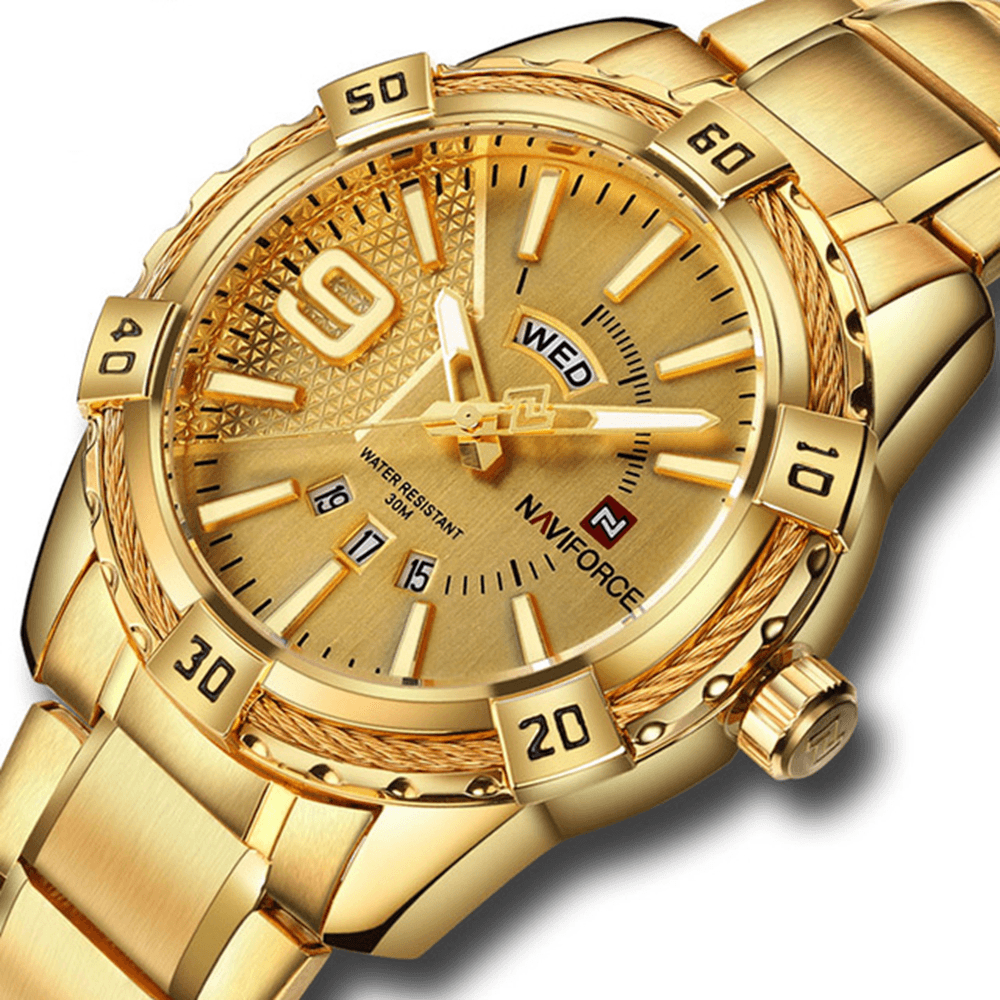 NAVIFORCE 9117 Waterproof Men Wrist Watch Calendar Full Steel Quartz Watches - Trendha