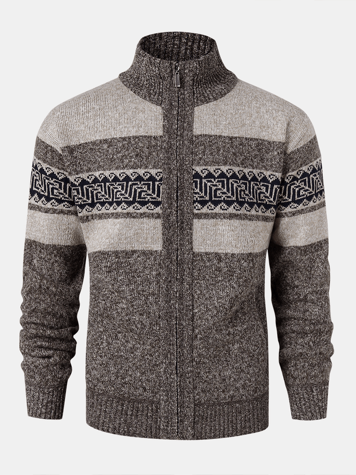 Mens Zip Front Vintage Pattern Knitted Casual Cardigans with Slant Pocket - Trendha