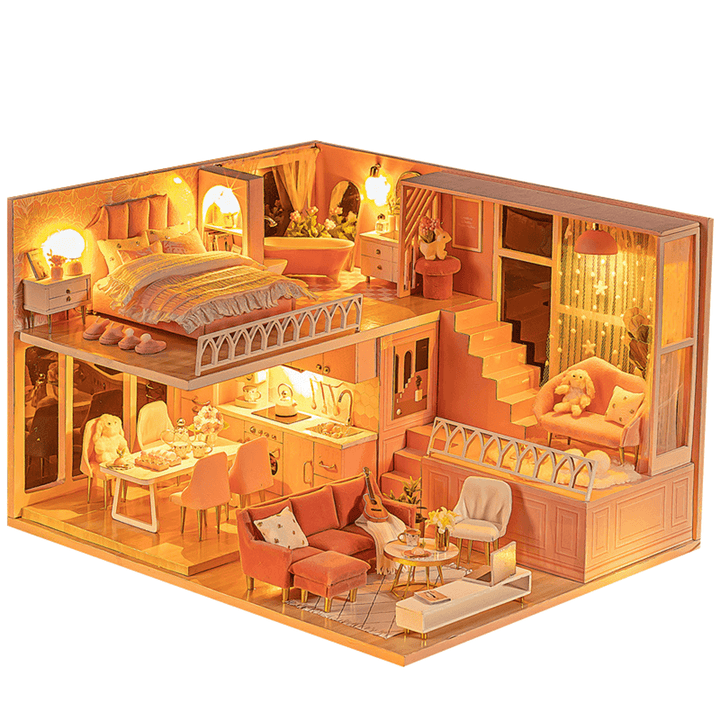 1:24 Wooden 3D DIY Handmade Assemble Miniature Doll House Kit Toy with Furniture for Kids Gift Collection - Trendha