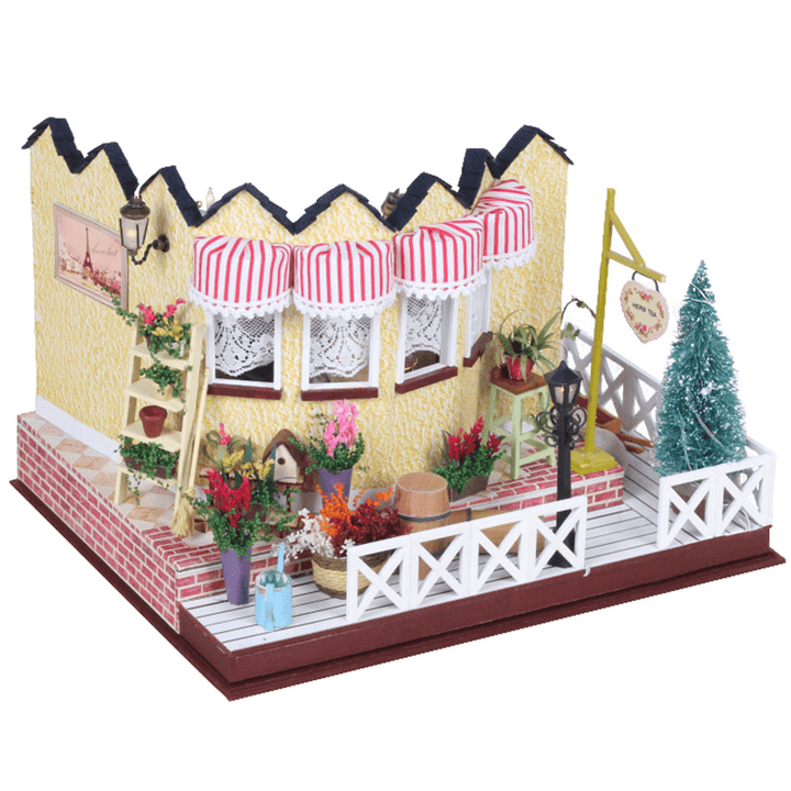 Hoomeda LY001 Herb Tea Vanilla Milk Tea House DIY Dollhouse with Music Light Cover Miniature Model - Trendha