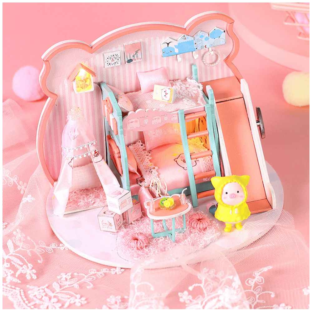 Iie Create P-003 Pig Girl DIY Assembled Doll House with Dust Cover with Furniture Indoor Toys - Trendha