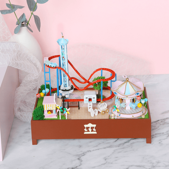 Hongda S2132Z Playground Carousel Roller Coasters 3D Hand-Assembled Doll House Miniature Furniture Kit with LED Lights Music Rotating Puzzle Toy for Gift Collection House Decoration - Trendha