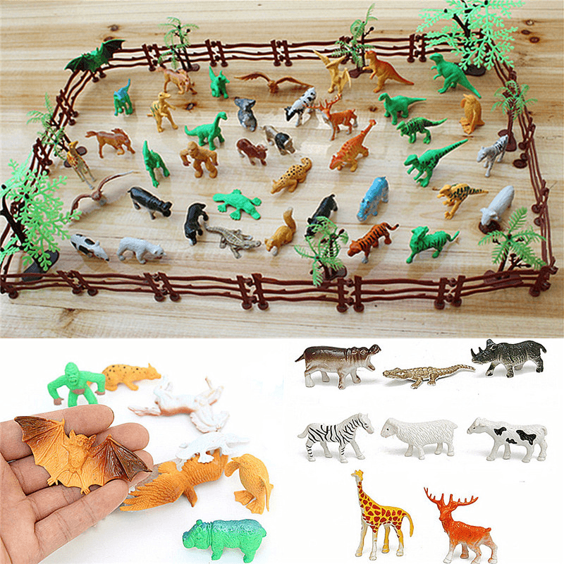 68PCS Plastic Farm Yard Wild Animals Fence Tree Model Kids Toys Figures Play New - Trendha