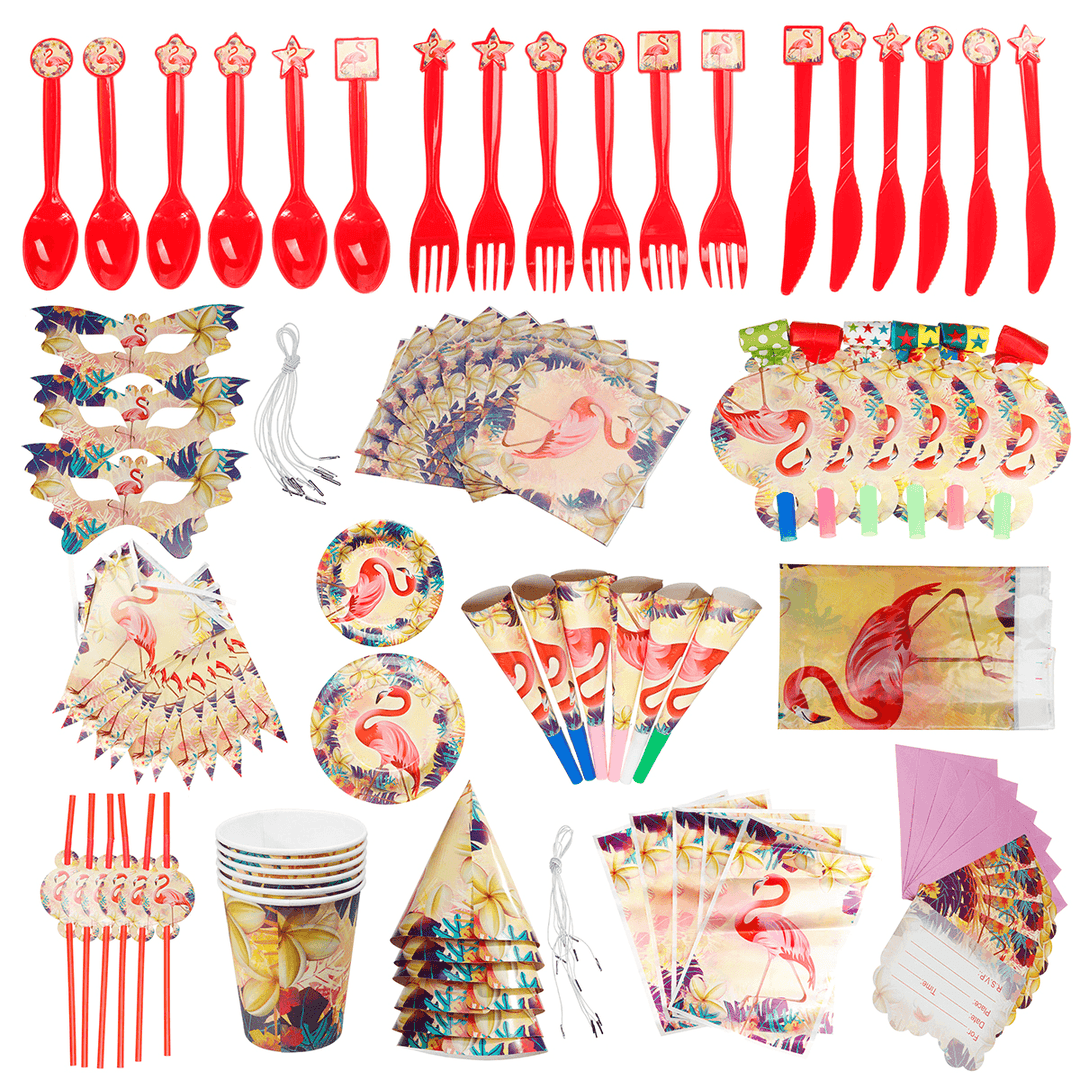 84Pcs Flamingo Kids Birthday Party Tableware Set Decor Plates Mask Paper Box Cup Decoration Toys - Trendha