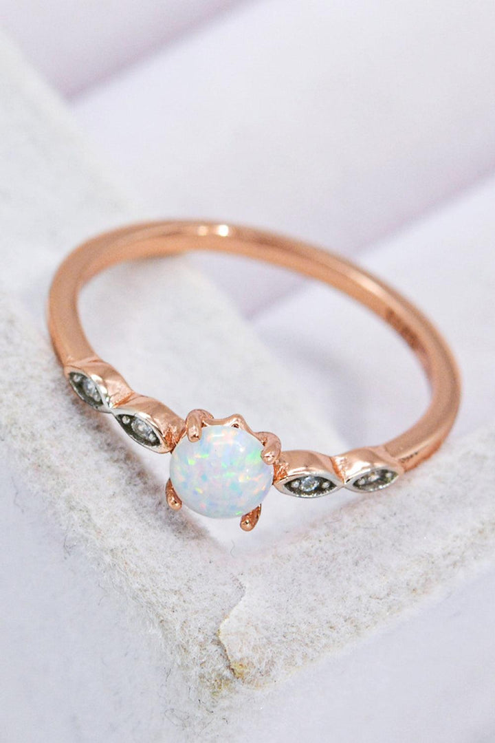 Opal Contrast Platinum-Plated Ring - Trendha