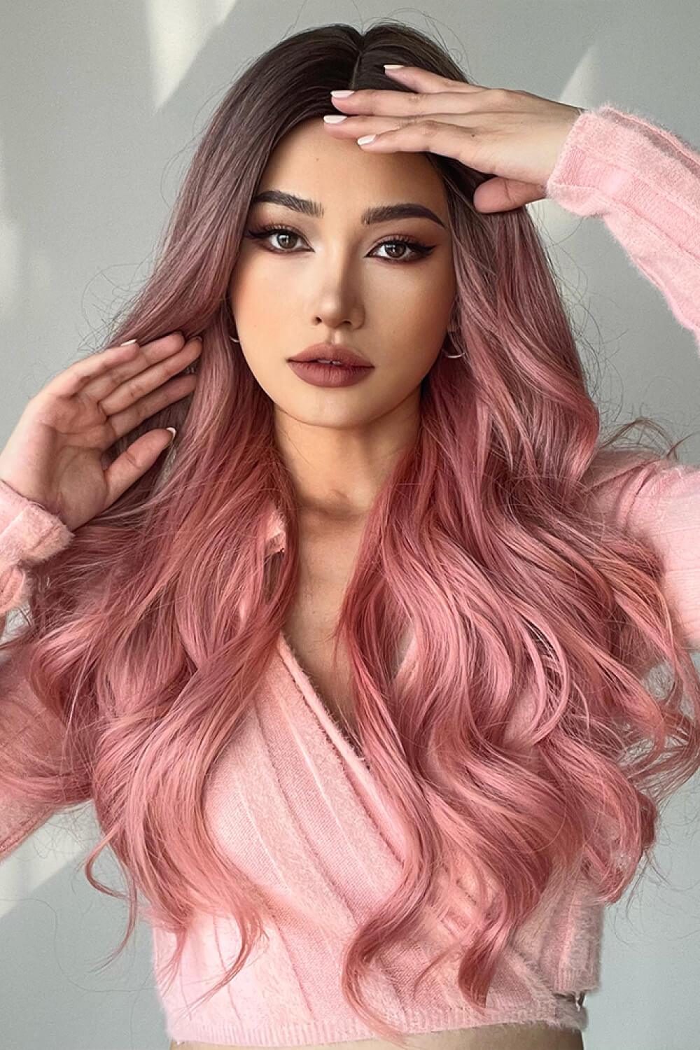 Fashion Wave Synthetic Long Wigs in Pink 26'' - Trendha
