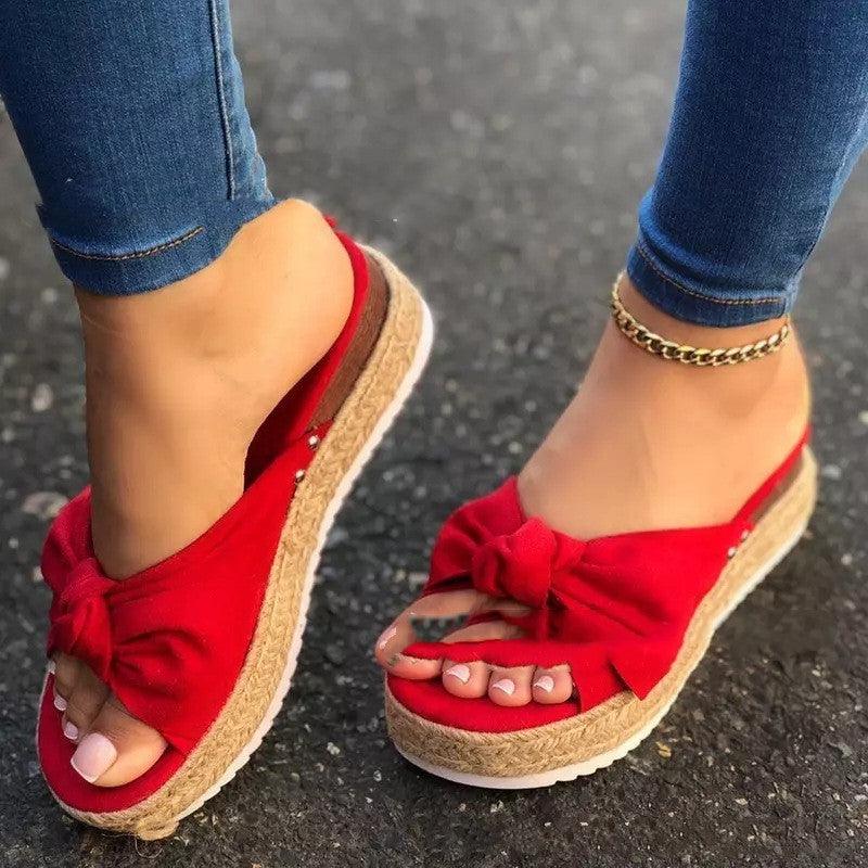 New Hemp Rope Platform Bow Casual Sandals | Stylish and Comfortable Sandals for Everyday Wear - Trendha