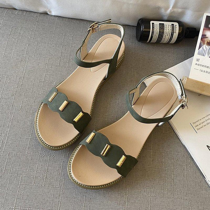 Casual Flat Women's Shoes Toe Fairy Style Sandals One Word Buckle Sandals - Trendha