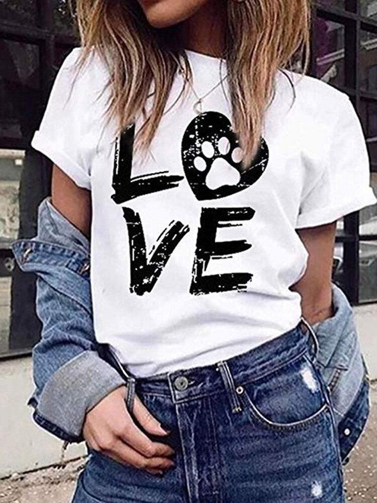 LOVE Print Round Neck Short Sleeve Casual T-shirts For Women - Trendha