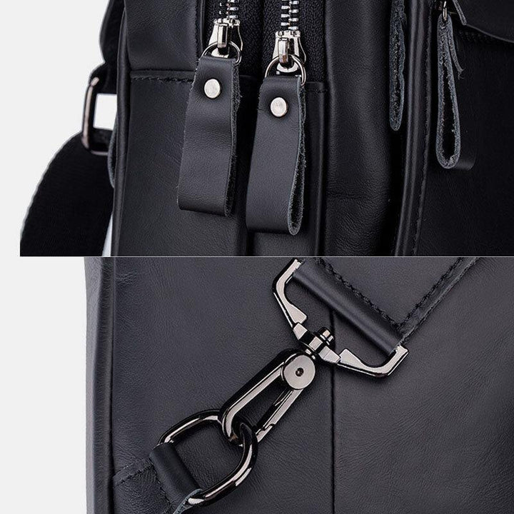 Men Genuine Leather Retro Business Casual Solid Color Leather Shoulder Bag Crossbody Bag Chest Bag - Trendha
