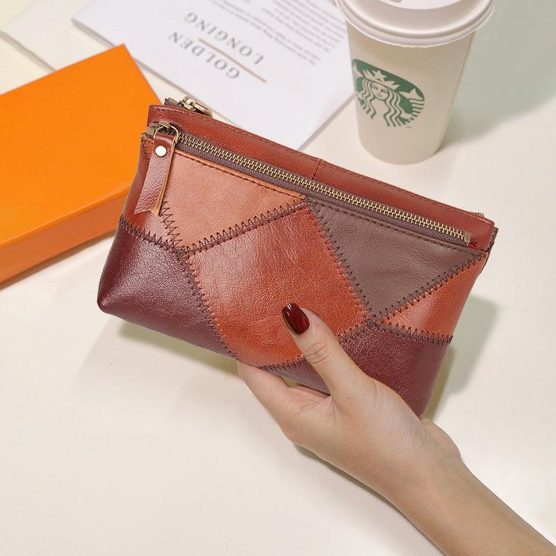 Wallet With Contrast Color And Large Capacity Soft Leather - Trendha