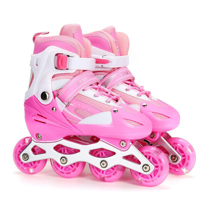 3 Sizes Kids Adjustable Roller Skate with LED Flashing Wheels Girl Boy Roller Shoes Inline Skates for Children and Adult - Trendha
