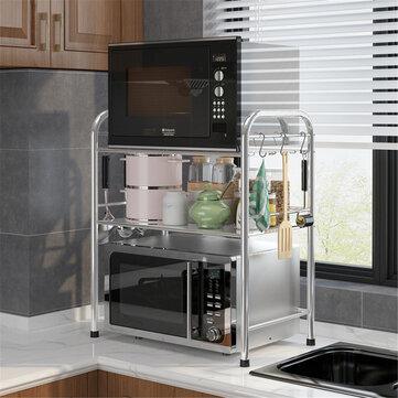 50/55/60m 3 Layers Stainless Steel Rack Shelf Double Layers Storage for Kitchen Dishes Arrangement - Trendha