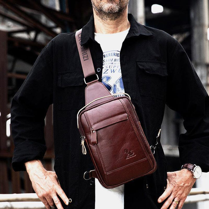 Men Genuine Leather Retro Business Casual Solid Color Leather Shoulder Bag Crossbody Bag Chest Bag - Trendha