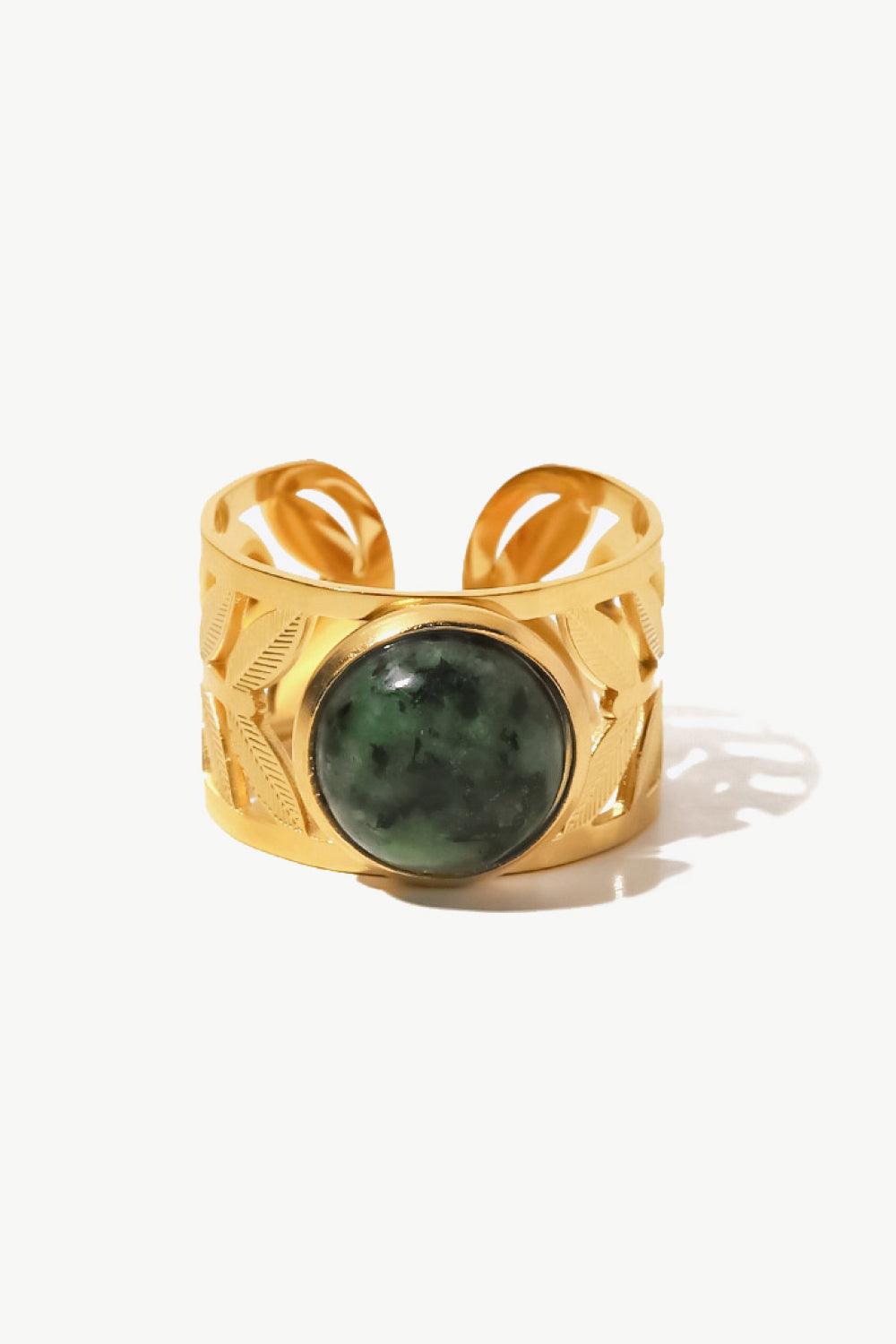 18k Gold Plated Malachite Leaf Ring - Trendha