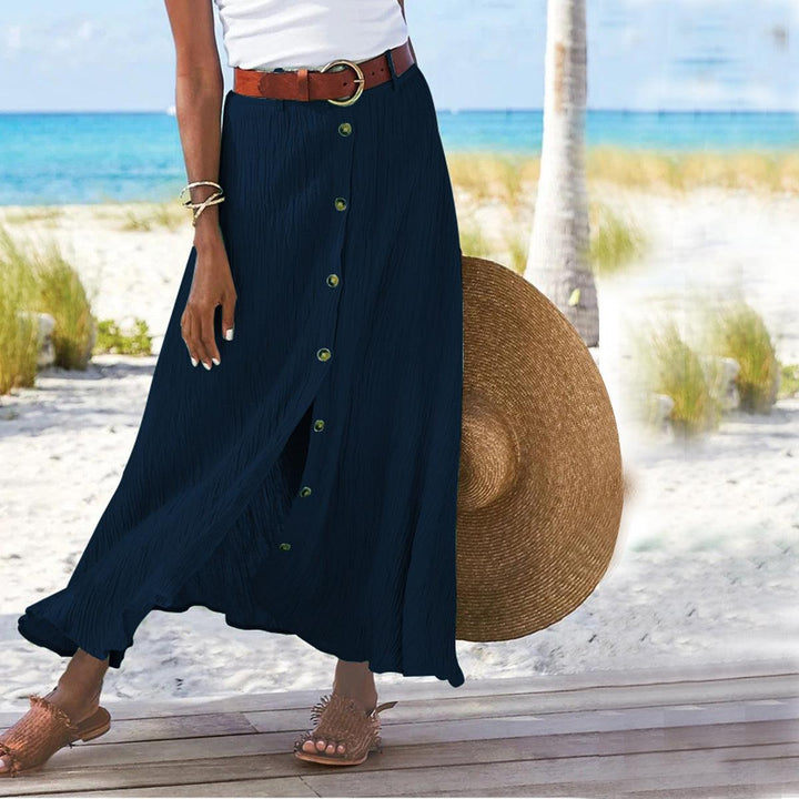 Women's Fashion Cotton Linen A-Line Hip Mid Waist Long Skirt - Trendha