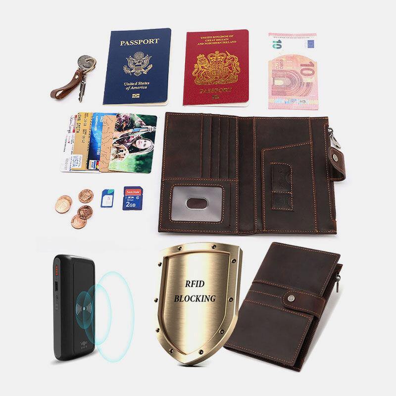 Men Genuine Leather RFID Anti-theft Passport Case Clutch Purse Hand Carry Card Holder Wallet - Trendha