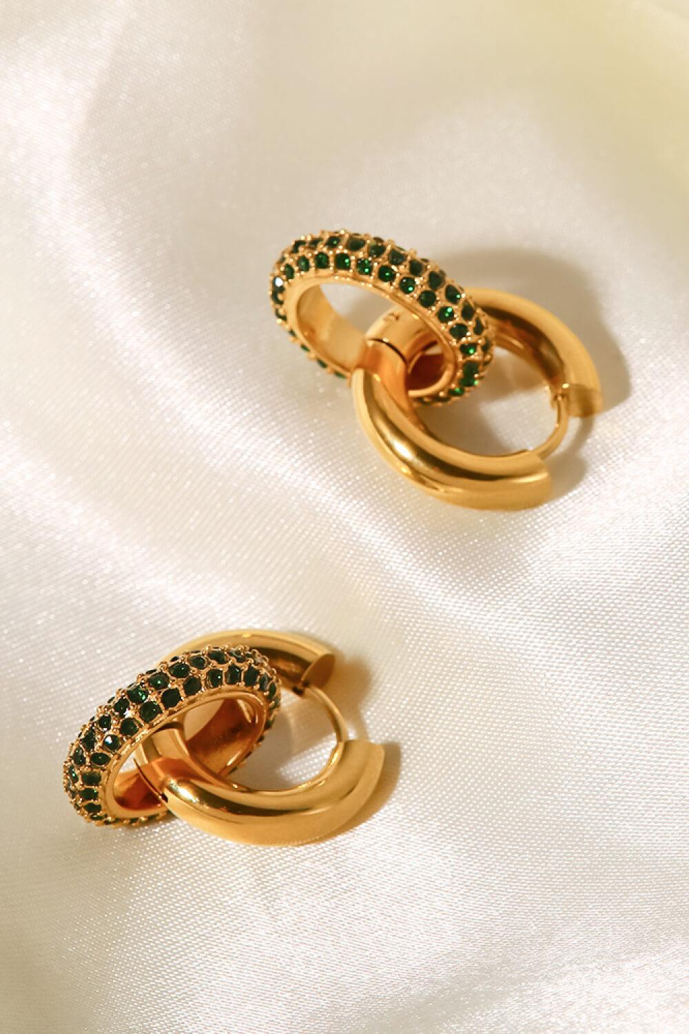 18K Gold-Plated Inlaid Zircon Double-Hoop Earrings - Trendha