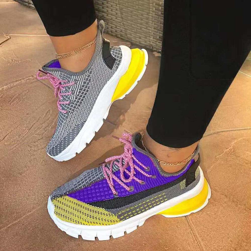 Women Large Size Mesh Knitted Breathable Running Shoes - Trendha