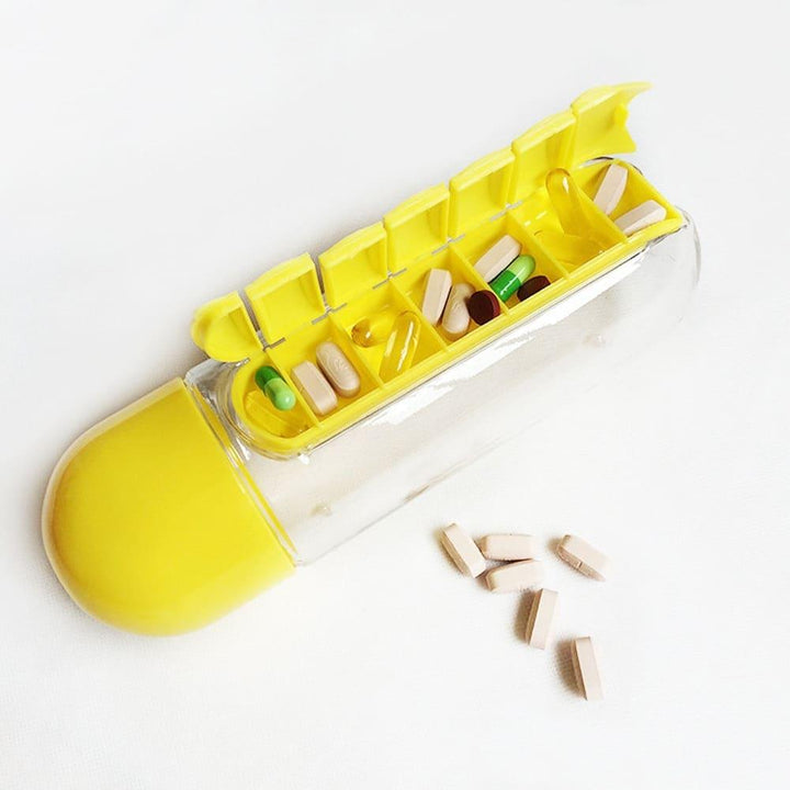 600ml Plastic Water Bottle with Daily Pill Organizer - Trendha
