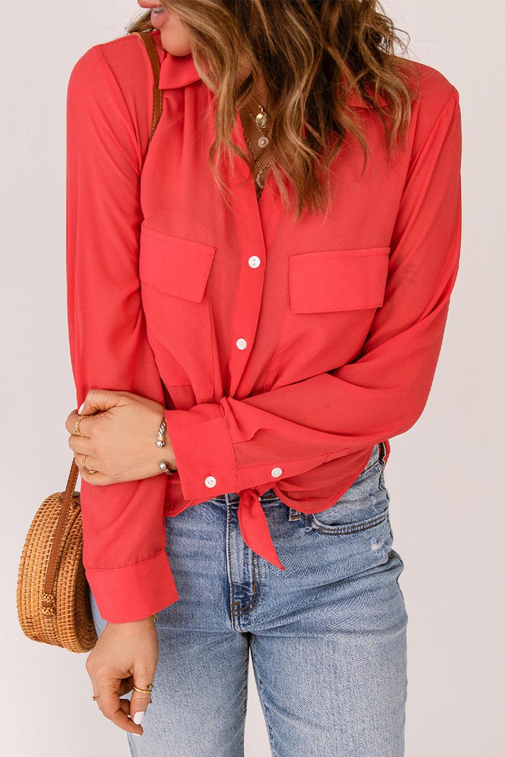 Button-Up Shirt with Pockets - Trendha
