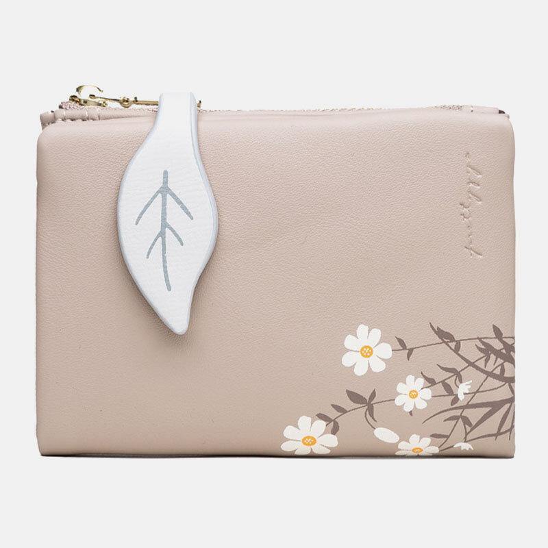 Women PU Leather Floral Printing Casual Mini Easy Carry Money Clip Card Holder Wallet - Trendha