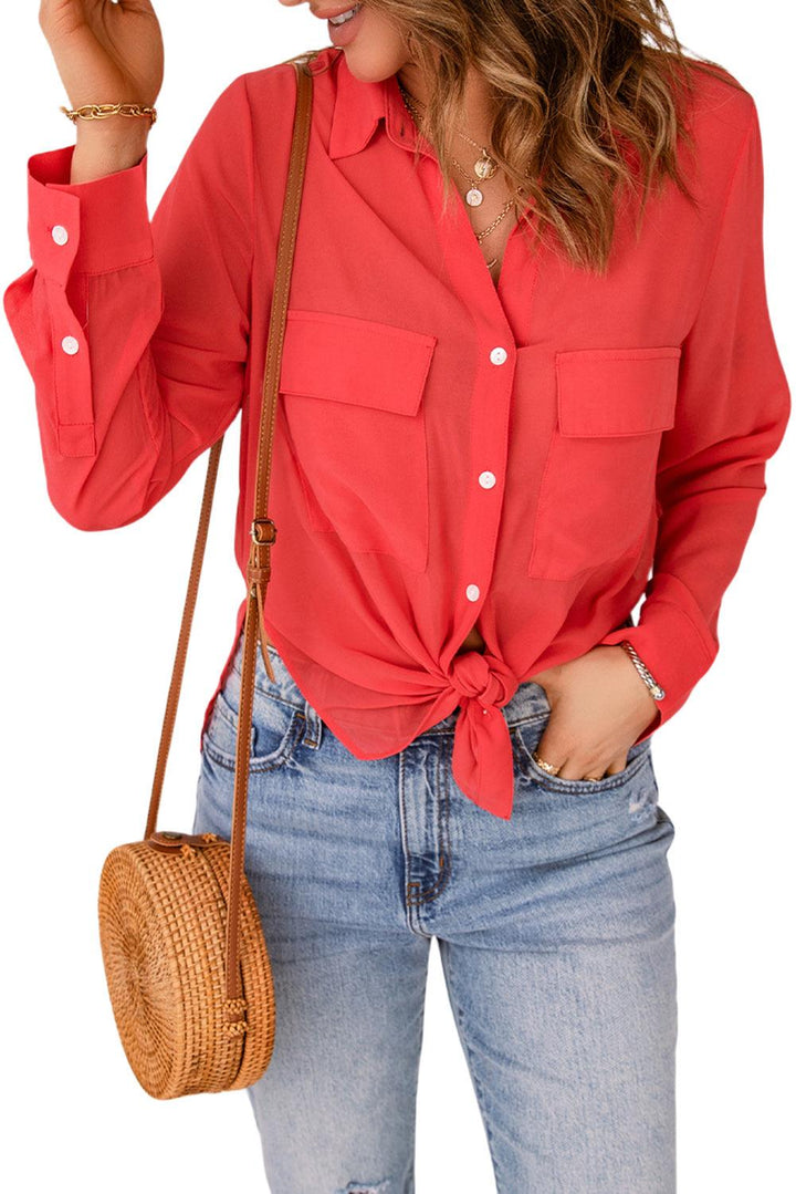 Button-Up Shirt with Pockets - Trendha