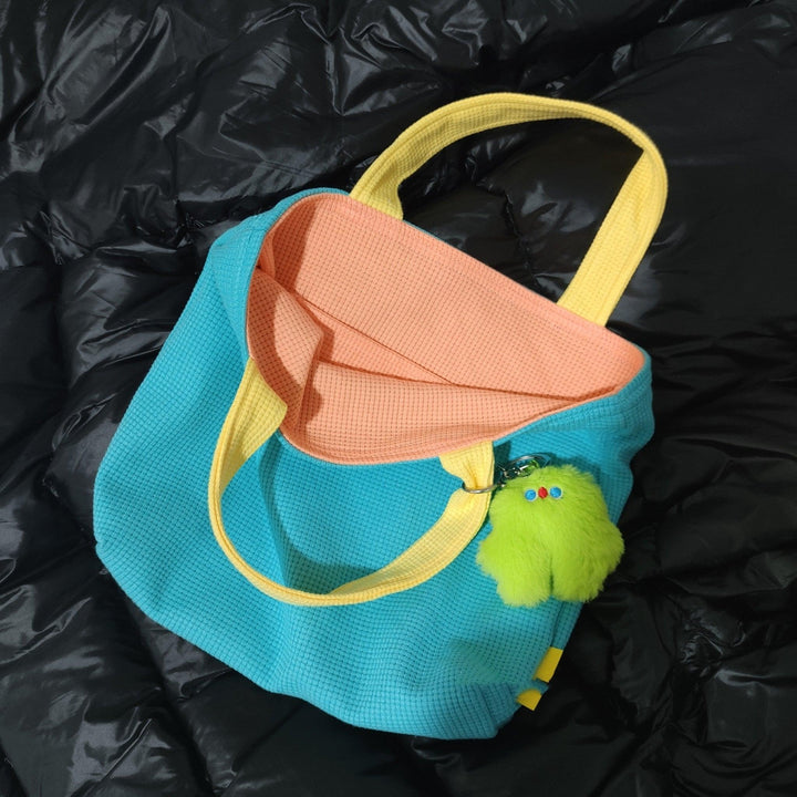 Cute Blue Contrast Tote Bag - Trendha