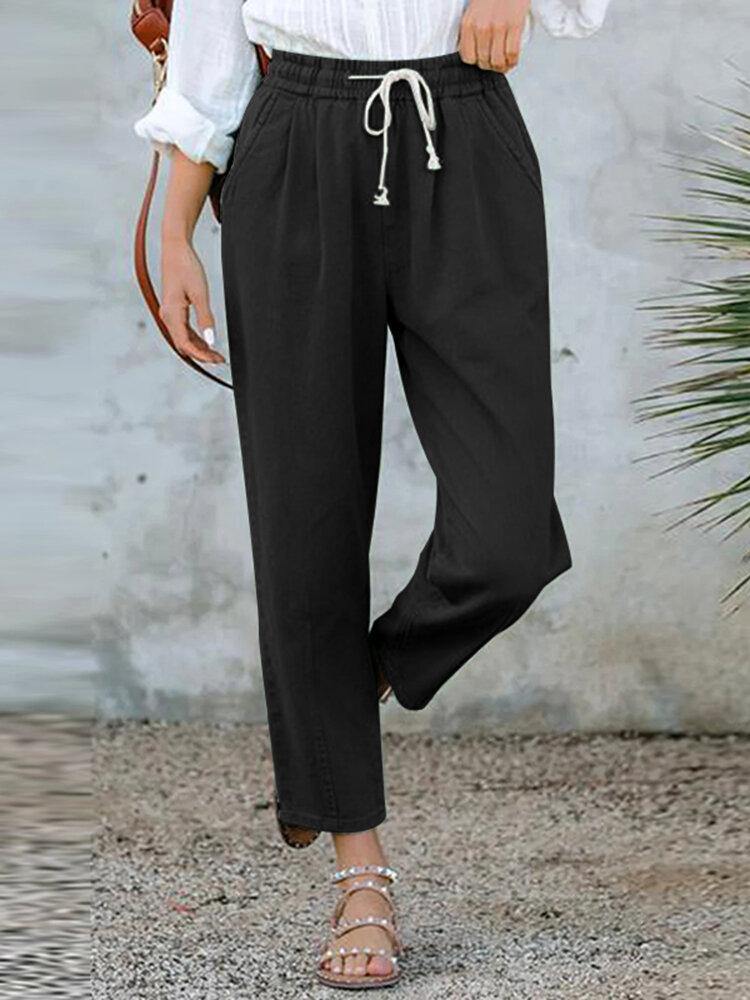 100% Cotton Solid Simple And Comfortable Work Pants - Trendha