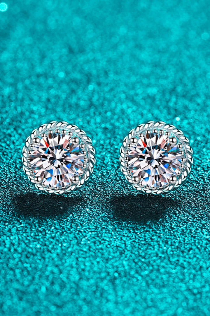 1 Carat Moissanite Rhodium-Plated Round Stud Earrings - Trendha