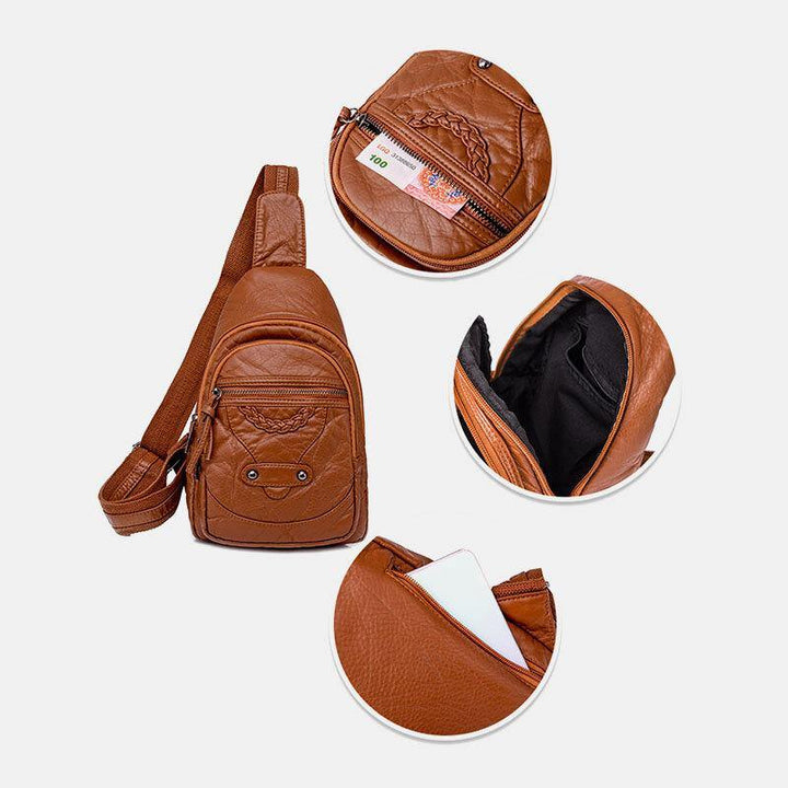 Women PU Leather Portable Large Capacity Earphone Hole Crossbody Bags Shoulder Bag Chest Bag - Trendha