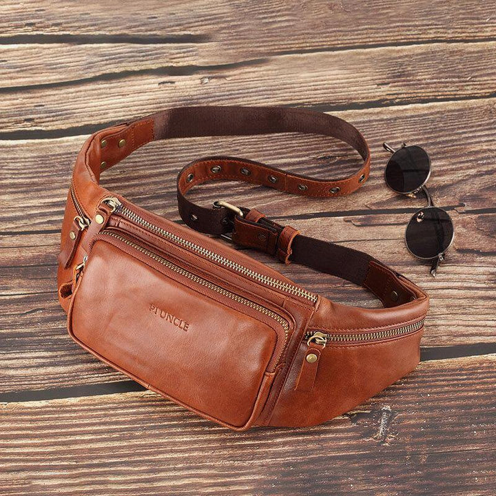 Men Genuine Leather Retro Sport Outdoor Multi-carry Chest Bag Sling Bag Crossbody Bag Waist Bag - Trendha