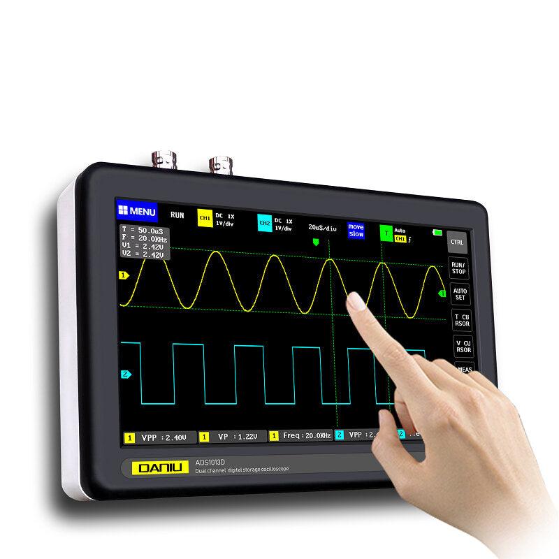 DANIU ADS1013D 2 Channels 100MHz Band Width 1GSa/s Sampling Rate Oscilloscope with 7 Inch Color TFT LCD Touch Screen - Trendha