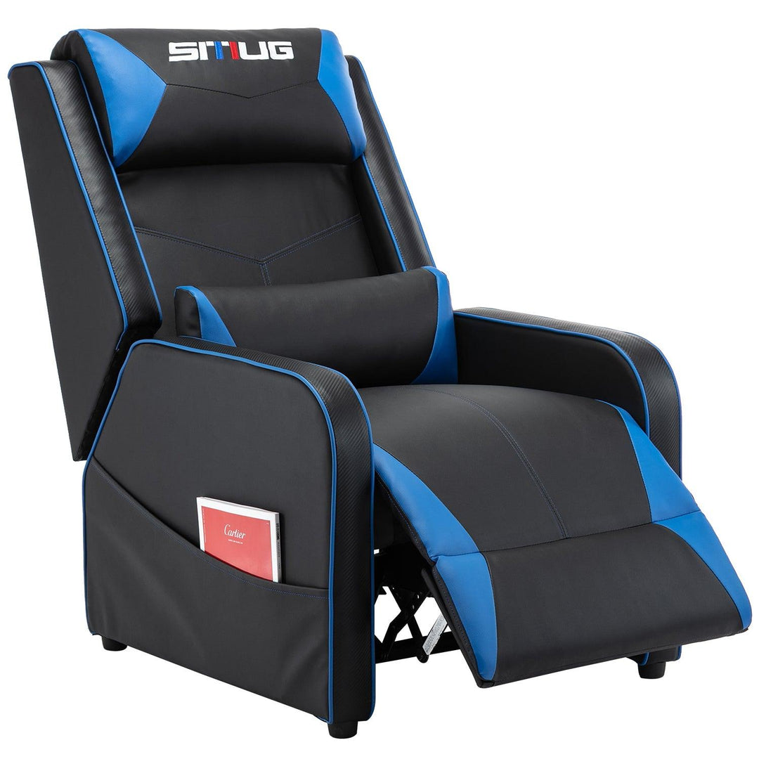 Gaming Recliner Chair Racing Style Single PU Leather Sofa Comfortable Living Room Recliners Ergonomic Adjustable Home Theater Seating - Black/Blue - Trendha