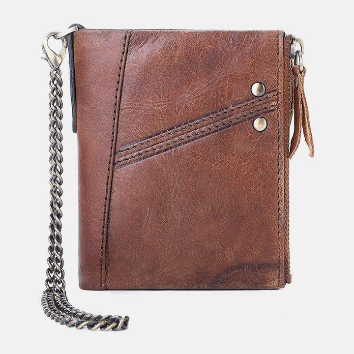 Men Genuine Leather RFID Blocking Anti-theft Retro Business Double Zipper Card Holder Wallet - Trendha